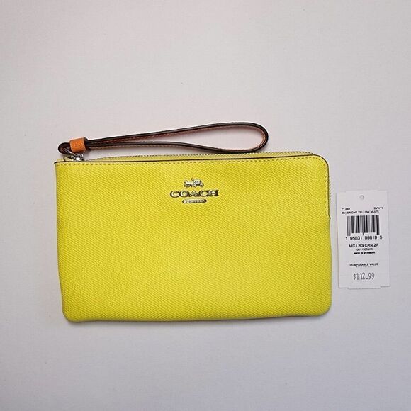 NWT Coach CL682Large Corner Zip Wristlet In Colorblock Bright Yellow Multi - Picture 1 of 3